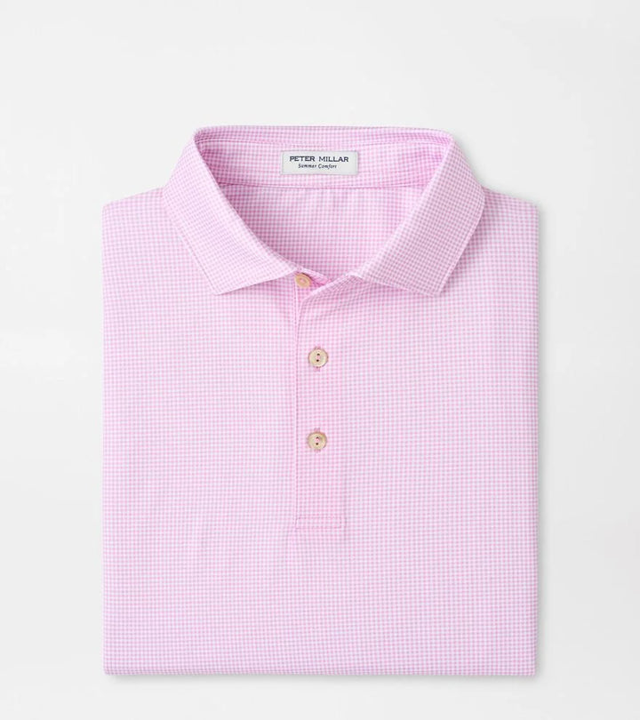 Peter Millar Gingham Performance Jersey Polo- Pink Parfait