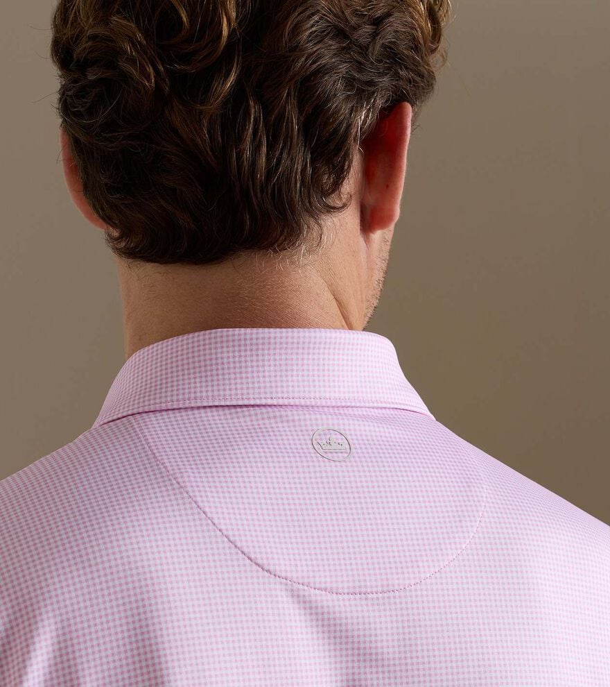 Peter Millar Gingham Performance Jersey Polo- Pink Parfait