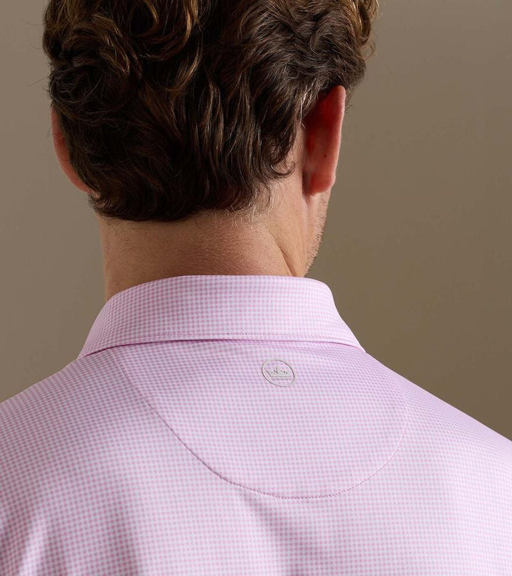 Peter Millar Gingham Performance Jersey Polo- Pink Parfait
