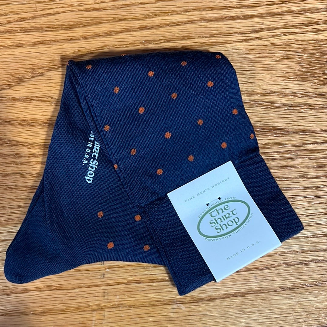 The Shirt Shop Dress Socks - Navy with Orange Dot