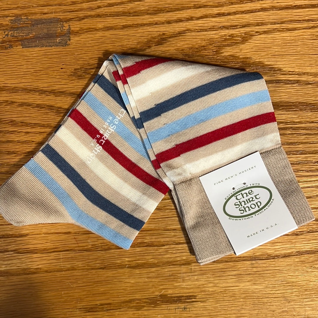 The Shirt Shop Socks -Tan/Cream/Red/Blue Stripe