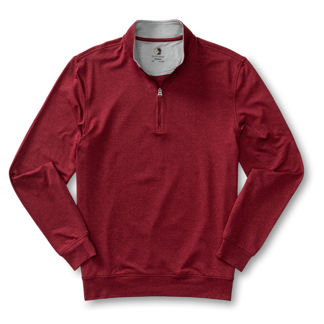 Duck Head Long Drive Performance 1/4 Zip Pullover- Deep Red