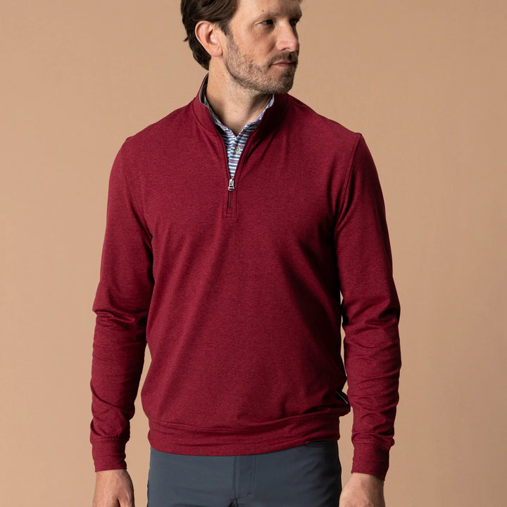 Duck Head Long Drive Performance 1/4 Zip Pullover- Deep Red