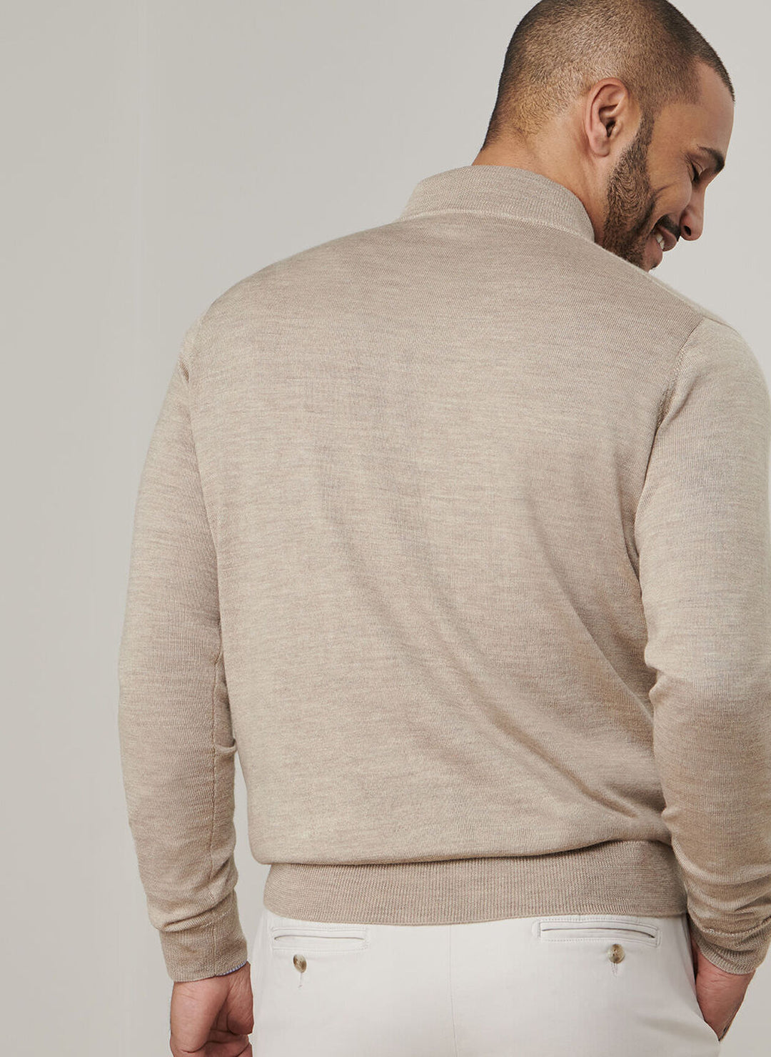 Peter Millar Autumn Crest Suede Trim Quarter Zip- Light Elm