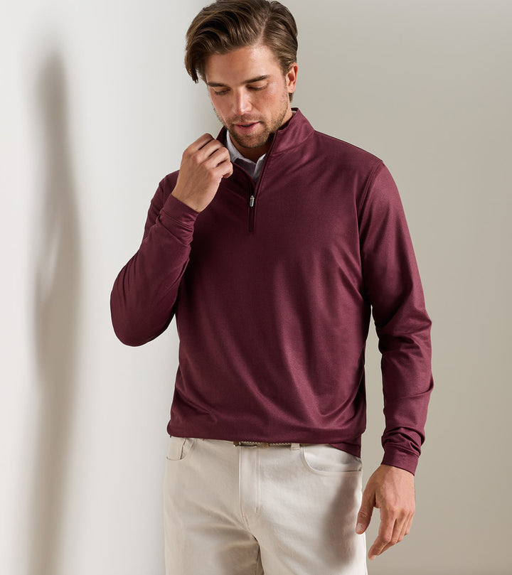 Peter Millar Perth Herringbone Performance Quarter Zip- Bordeaux