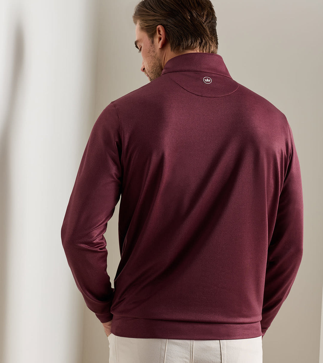 Peter Millar Perth Herringbone Performance Quarter Zip- Bordeaux