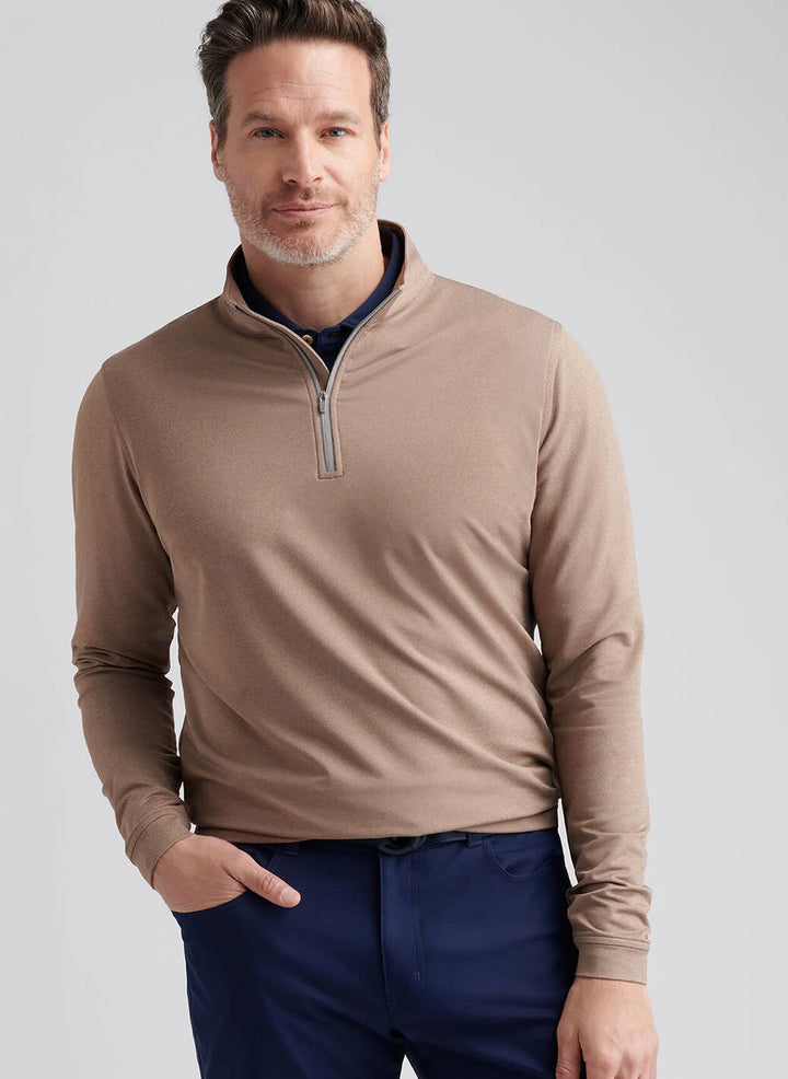 Peter Millar Perth Melange Performance Quarter-Zip- Poplar Brown