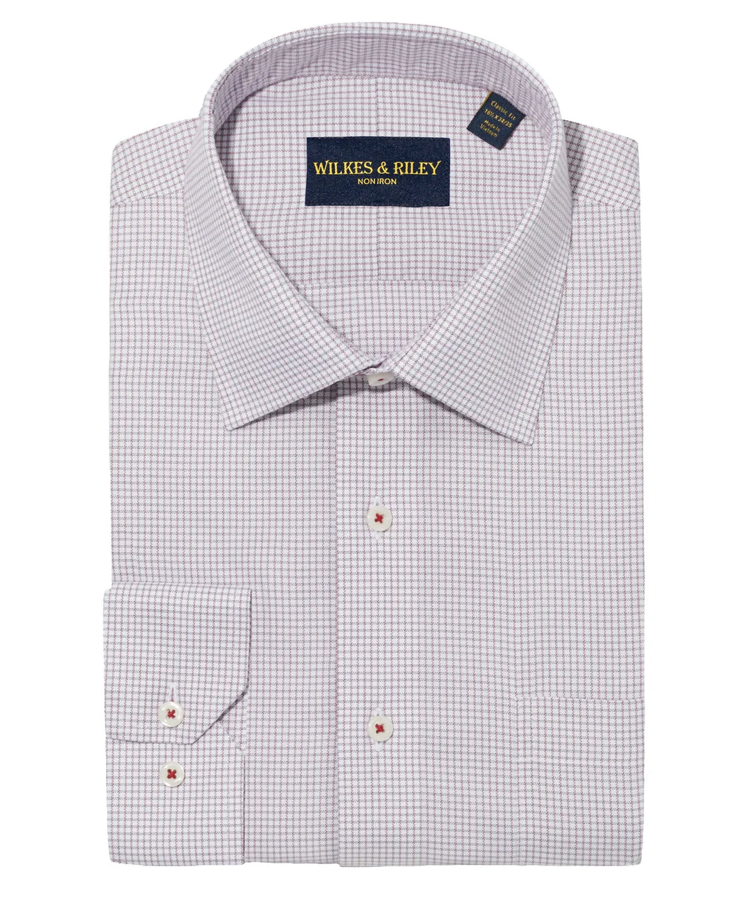 Wilkes & Riley Crimson Twill Check Spread Collar Dress Shirt