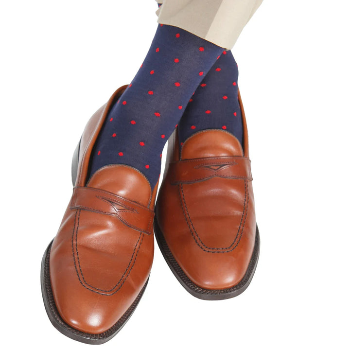 The Shirt Shop Socks- Navy with Red Dots