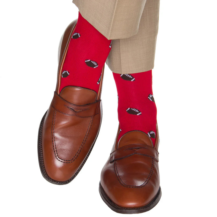 The Shirt Shop Socks- Red with Footballs