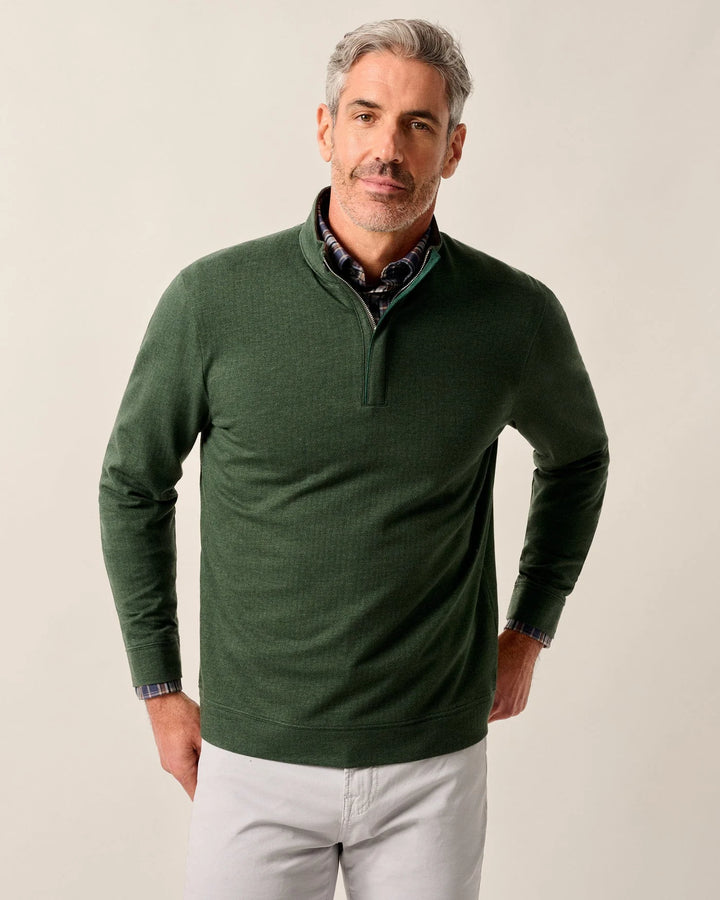 Johnnie-O Rubin Herringbone Cashmere Blend 1/4 Zip Pullover- Moss