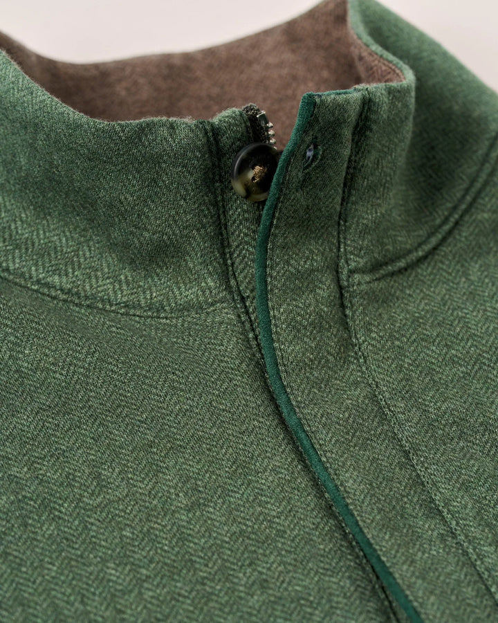 Johnnie-O Rubin Herringbone Cashmere Blend 1/4 Zip Pullover- Moss