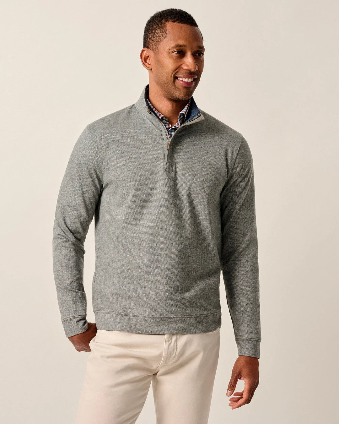 Johnnie-O Rubin Herringbone Cashmere Blend 1/4 Zip Pullover- Charcoal
