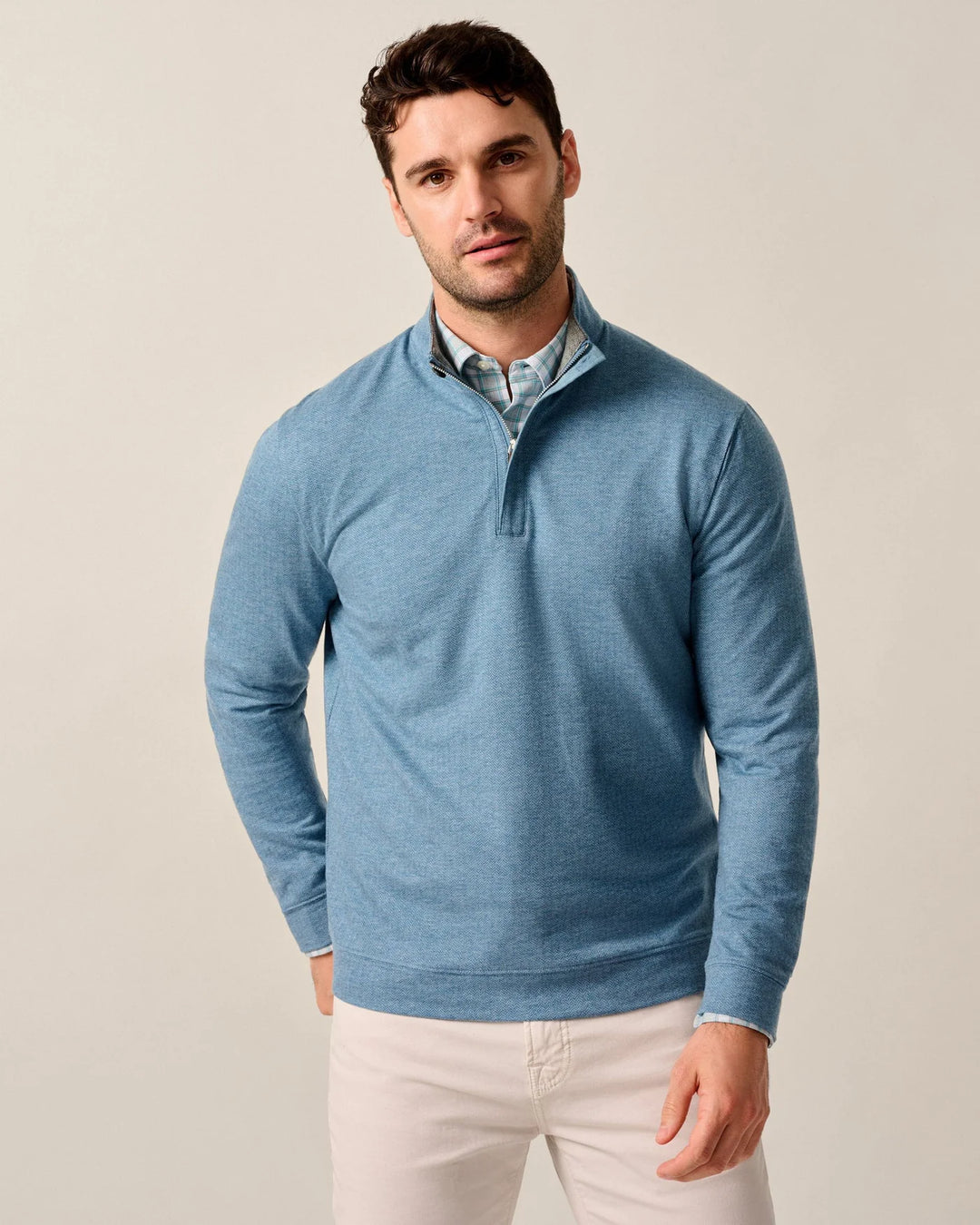 Johnnie-O Rubin Herringbone Cashmere Blend 1/4 Zip Pullover- Malibu