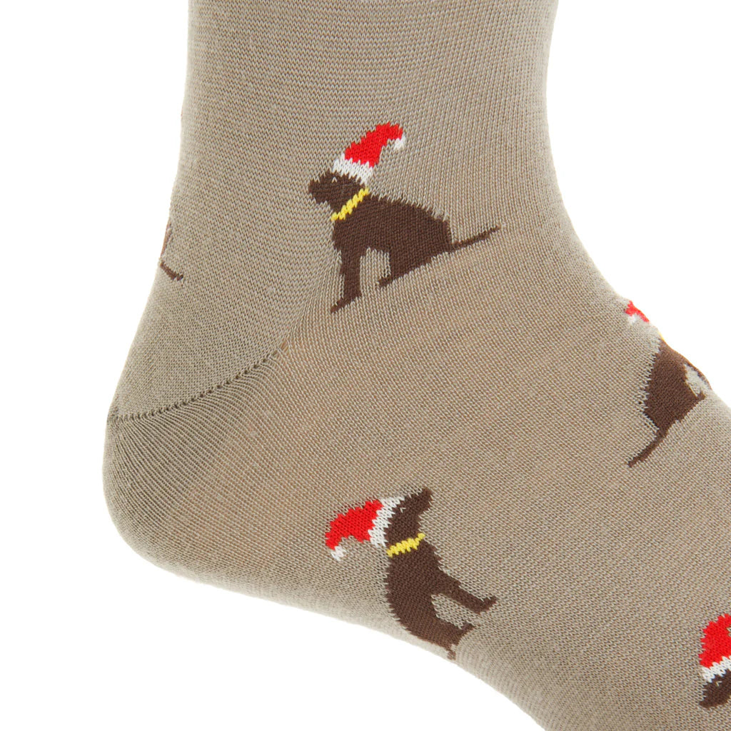 The Shirt Shop Socks - Taupe with Santa Dogs