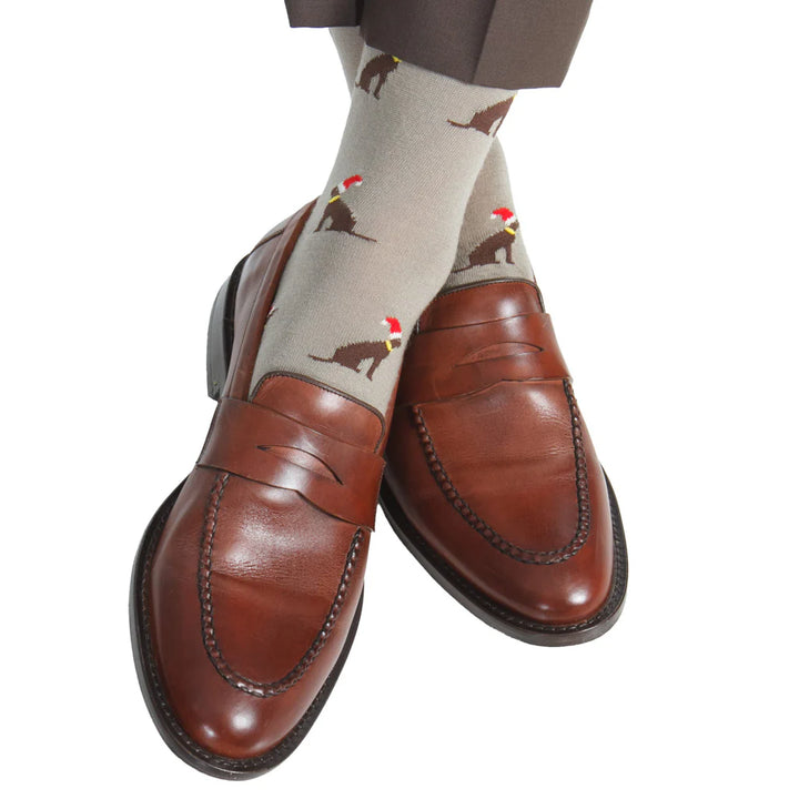 The Shirt Shop Socks - Taupe with Santa Dogs