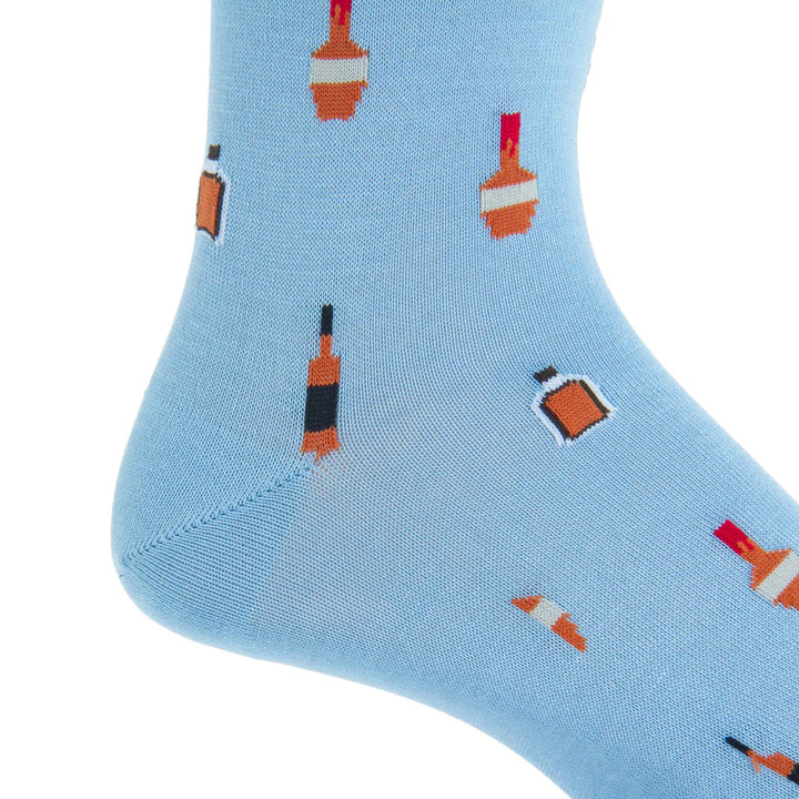 The Shirt Shop Socks- Sky Blue with Bourbon Bottles