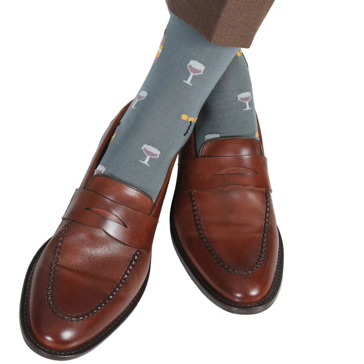 The Shirt Socks- Steel with Wine Glass & Bottles