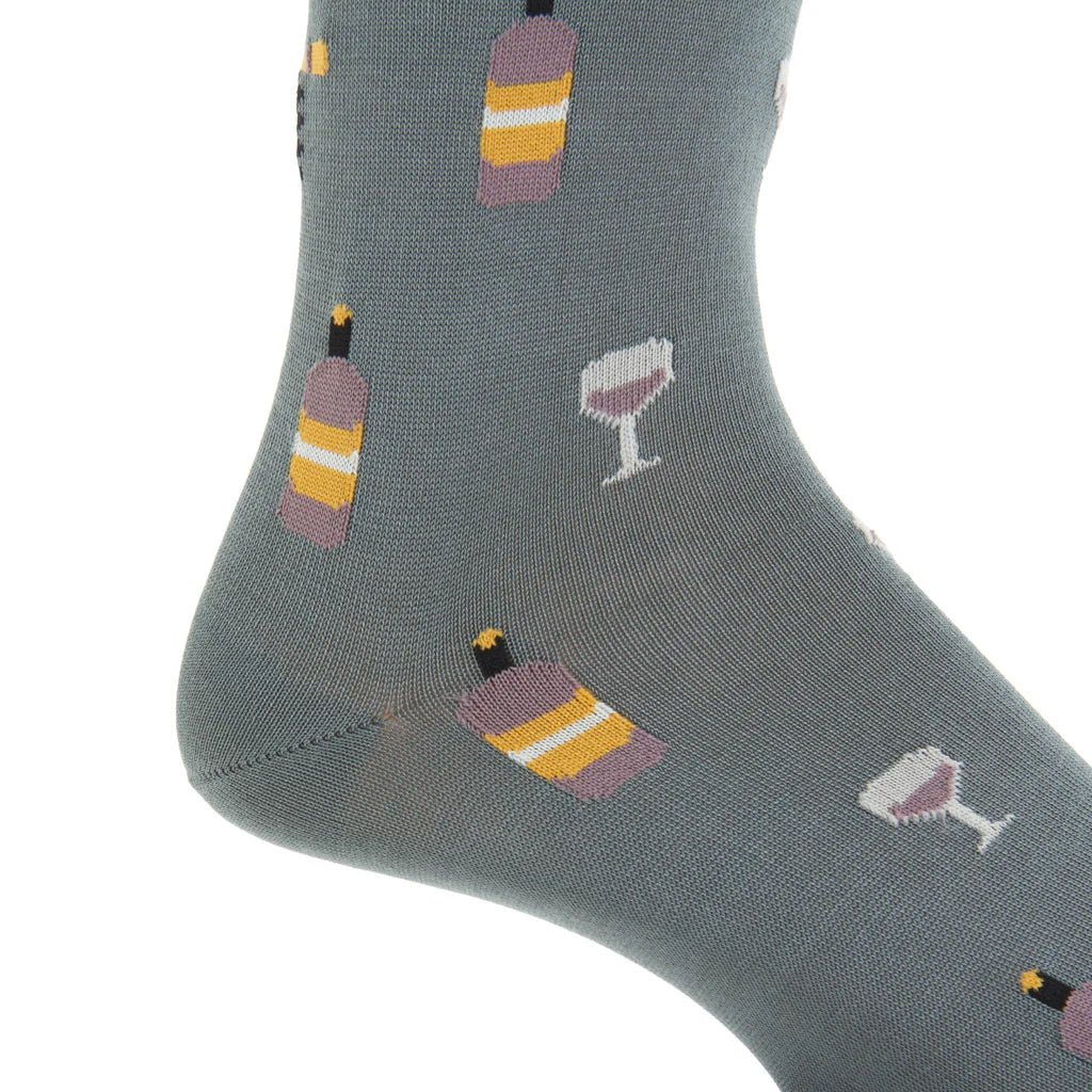 The Shirt Socks- Steel with Wine Glass & Bottles