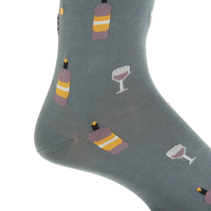 The Shirt Socks- Steel with Wine Glass & Bottles