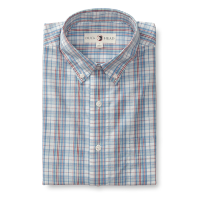 Duck Head Long Sleeve Cotton Poplin Hayford Plaid Shirt - Lure Blue