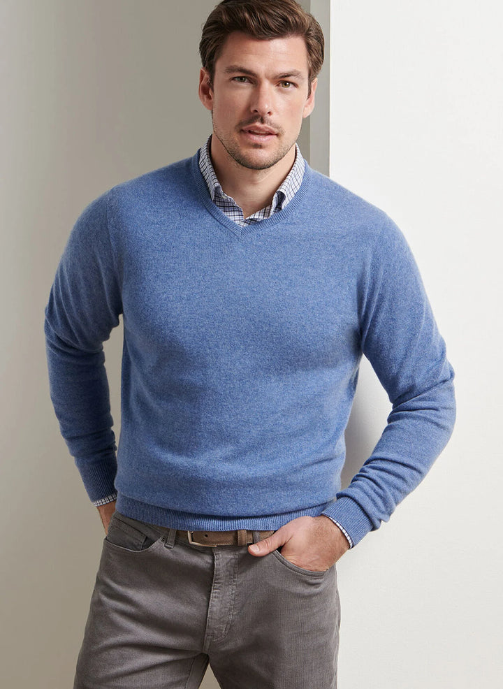Peter Millar Crown Heritage Cashmere V-Neck Sweater- Astral Blue