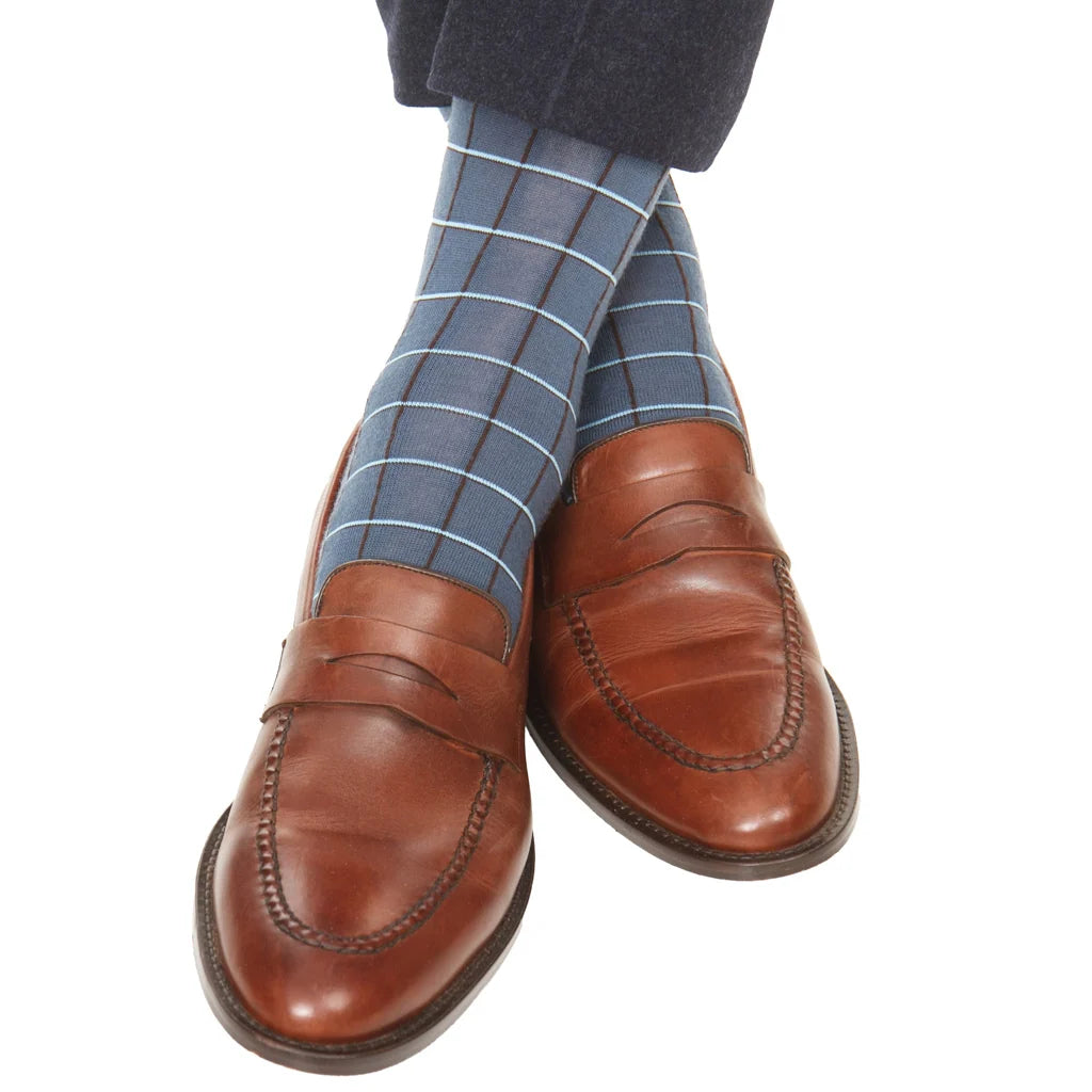 The Shirt Shop Socks- Bay Blue Windowpane
