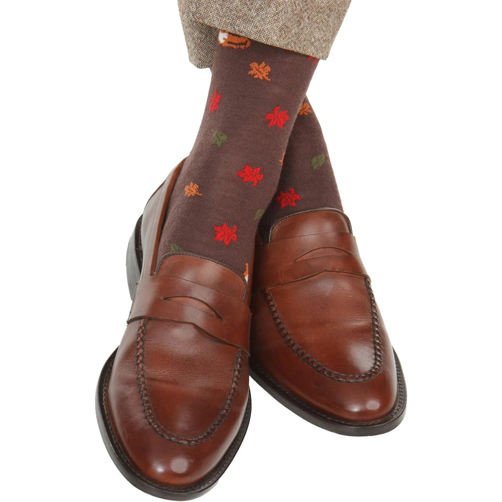 The Shirt Shop Socks - Coffee with Fox & Leaves