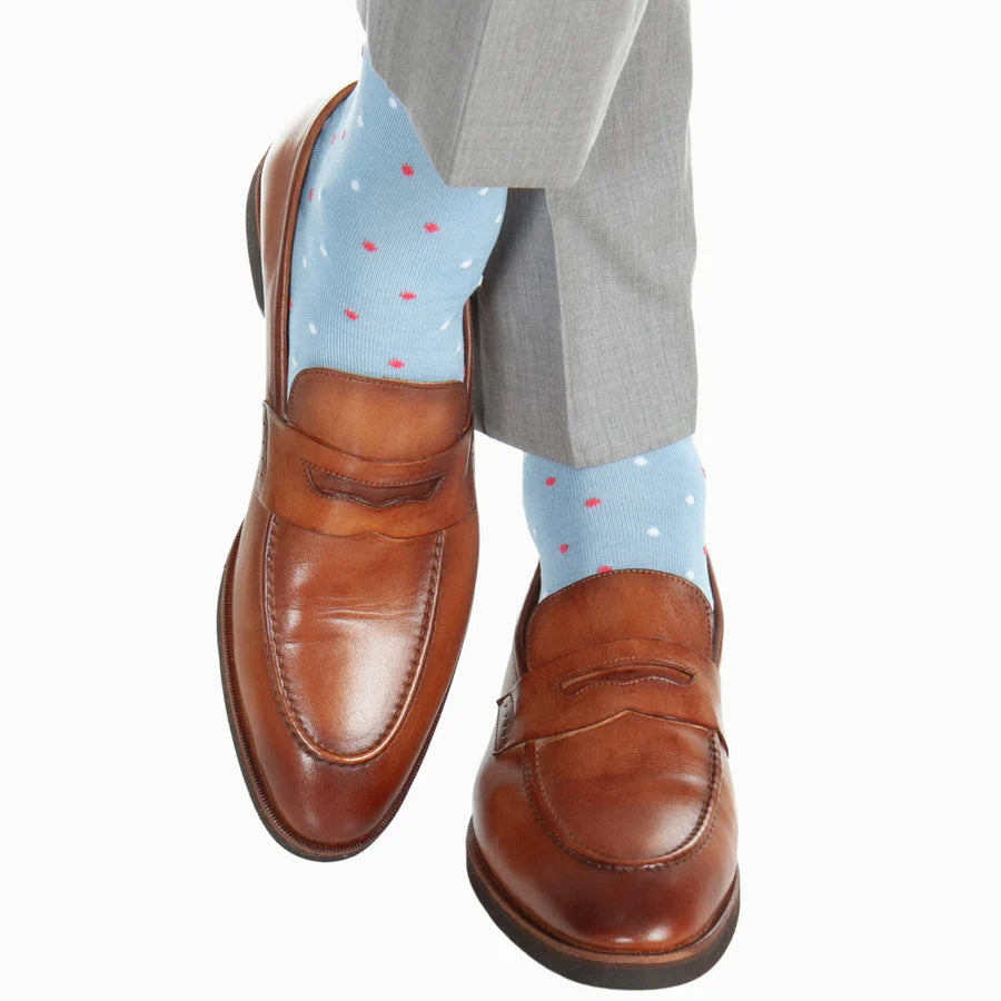 The Shirt Shop Socks - Sky Blue with White and Coral Dot