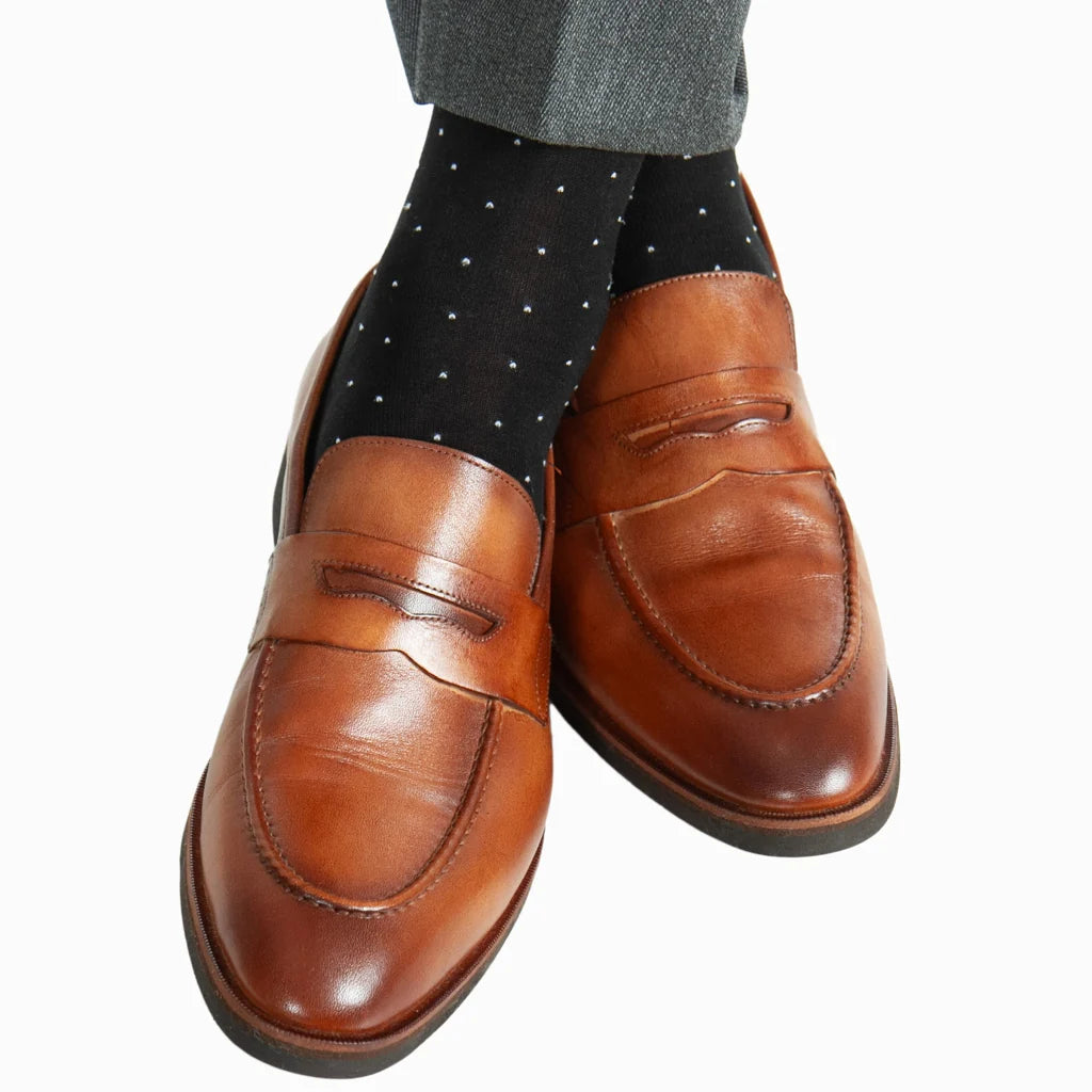 The Shirt Shop Socks - Black with White Pin  Dots
