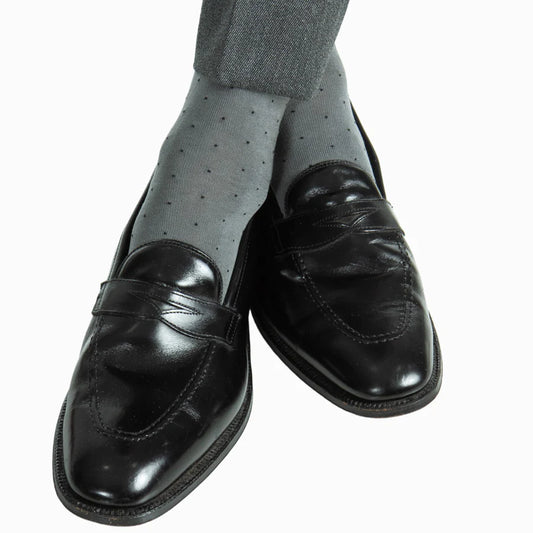 The Shirt Shop Dress Socks - Steel Gray with Black Pindots