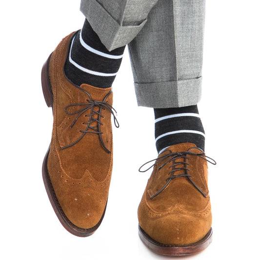 The Shirt Shop Socks - Charcoal with Blue Stripe - Crew