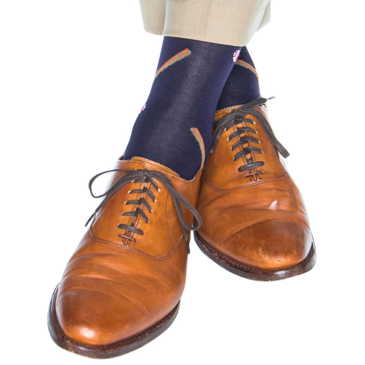 The Shirt Shop Socks - Classic Navy and Red Tipping with Baseball and Bat