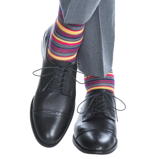 The Shirt Shop Socks - Charcoal/Magenta/Yellow/Gray Stripe