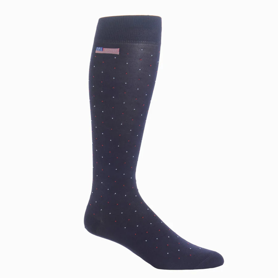 The Shirt Shop Dress Socks - Navy with Flags and Pindots (2 Lengths)