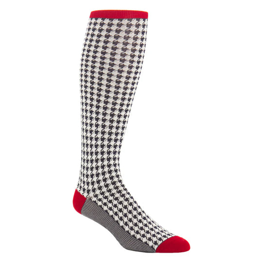 The Shirt Shop Dress Socks - Navy Houndstooth with Red Tipping