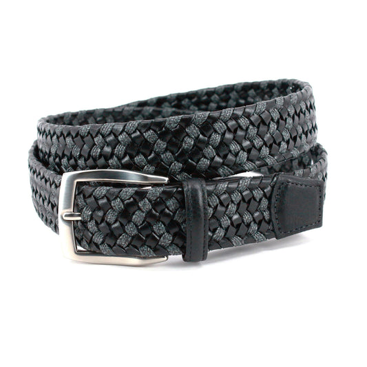 Torino 35MM Gray/Black Linen and Leather Braid Belt