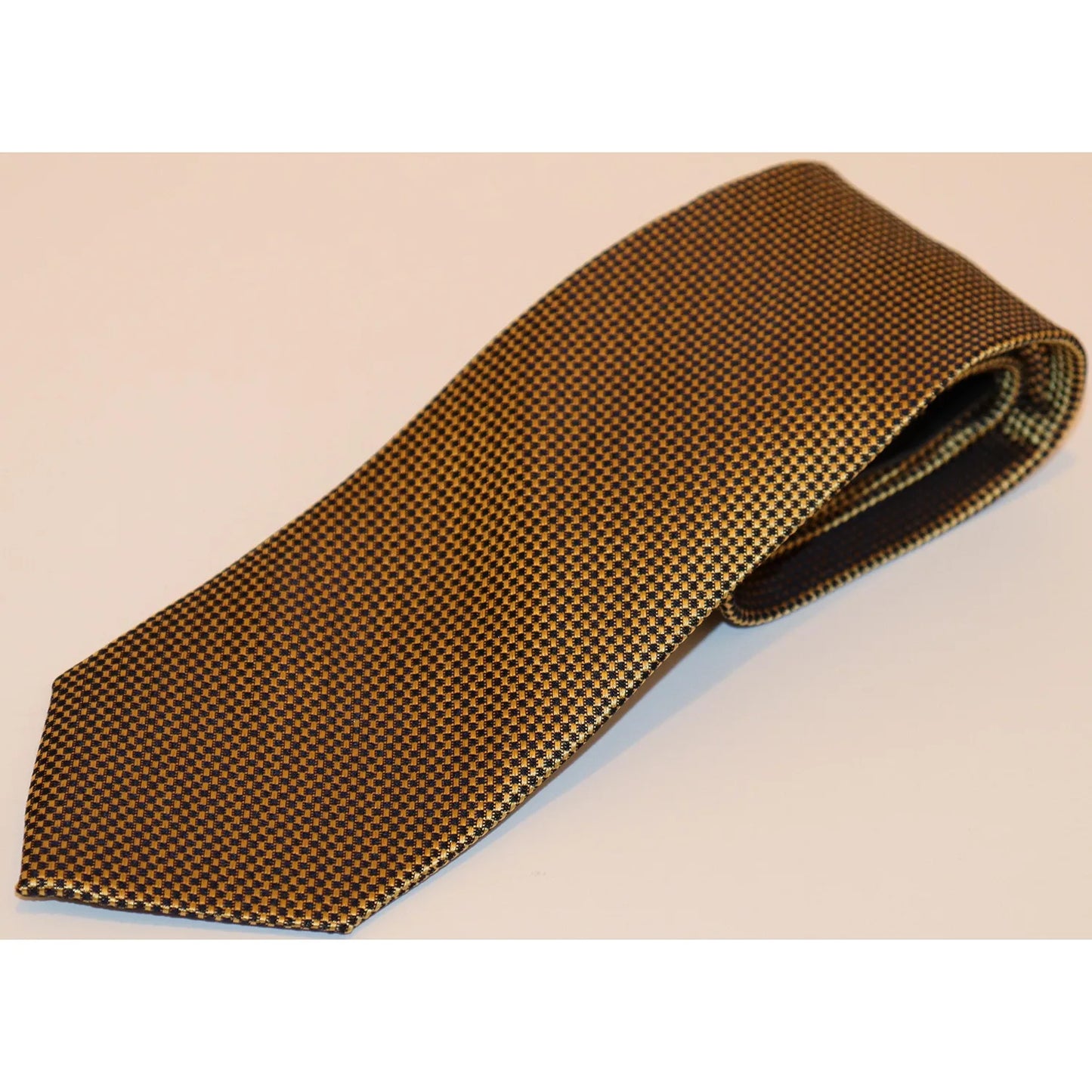 The Shirt Shop Tie - Gold with Black Micro Check