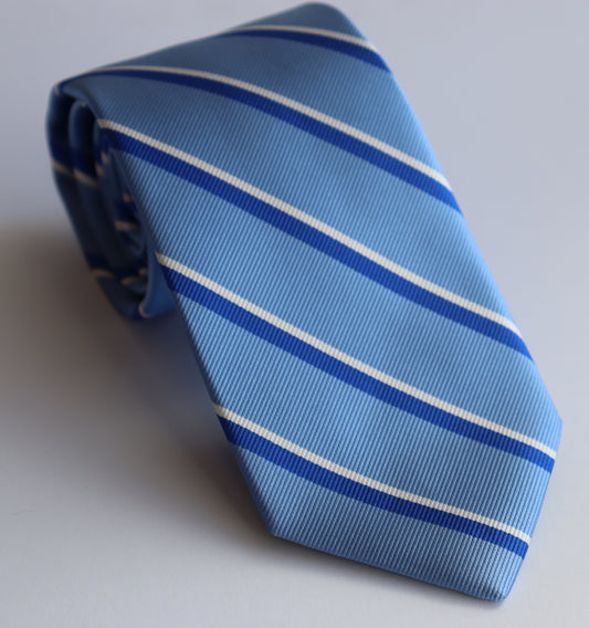 R Hanauer Tie - Blue Roma Stripes