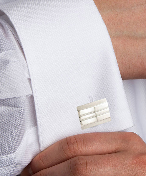 David Donahue Cufflinks - Sterling Silver Lined Rectangular