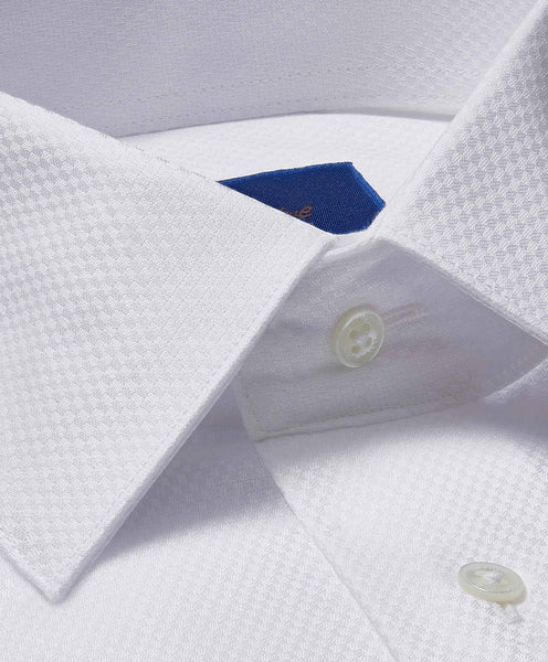 David Donahue Formal Shirt - White Dobby Weave (Trim)