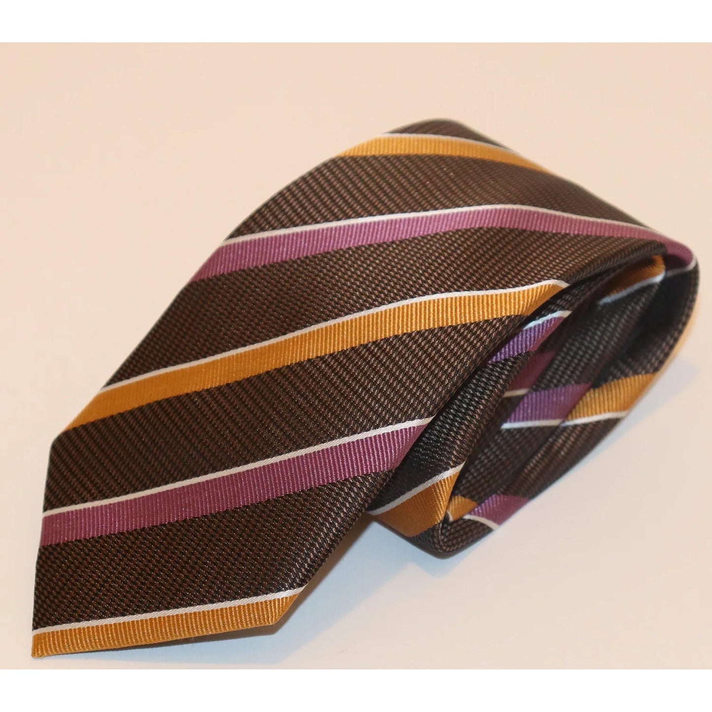 The Shirt Shop Tie - Brown with Orange/Purple Stripes