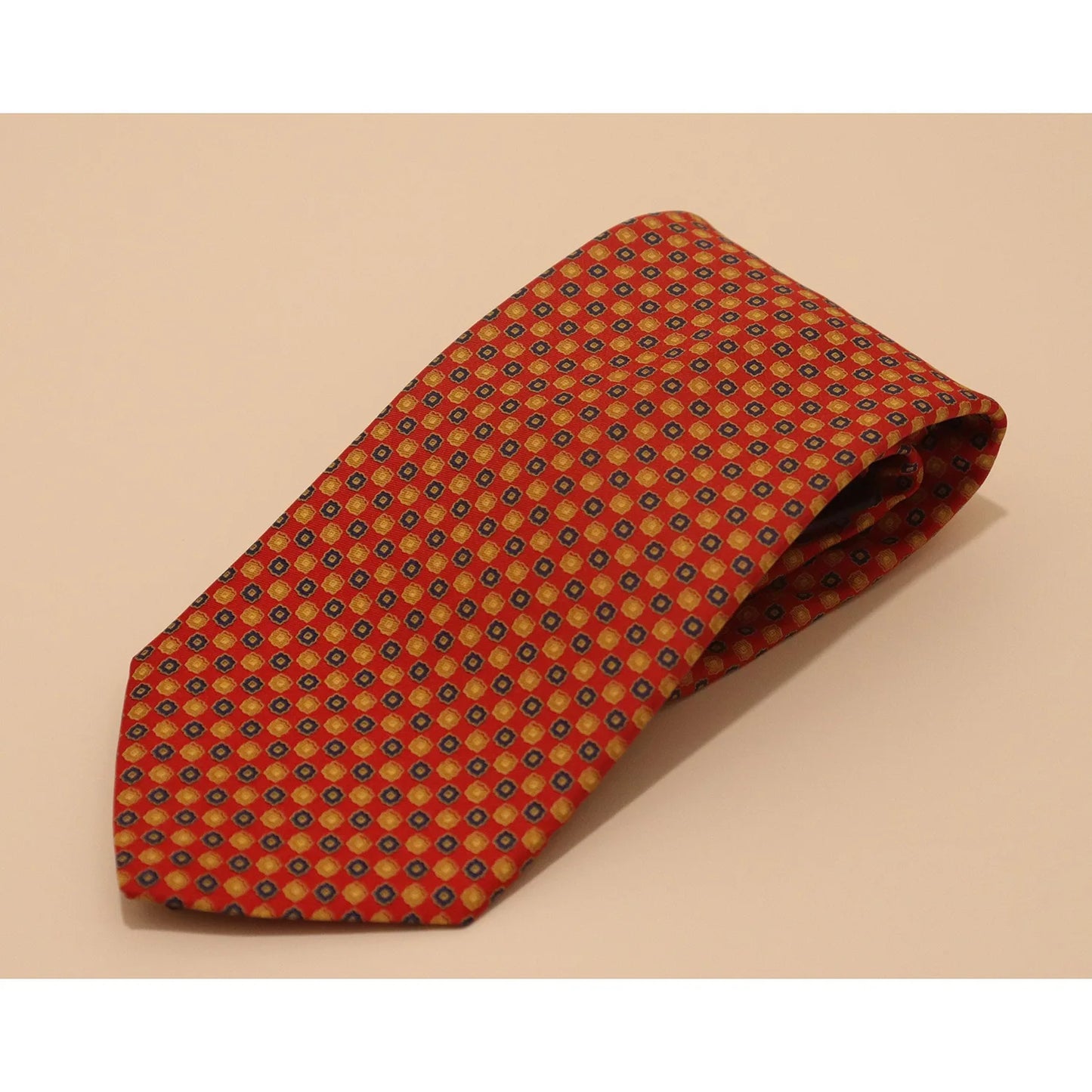 Dion Tie - Red with Navy/Gold Medallions