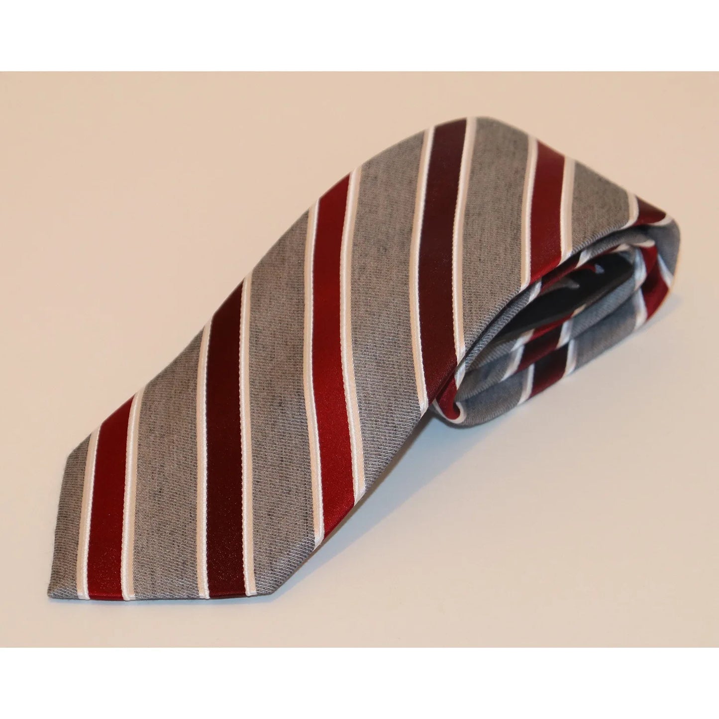 The Shirt Shop Tie - Grey with Crimson/Scarlet Stripes