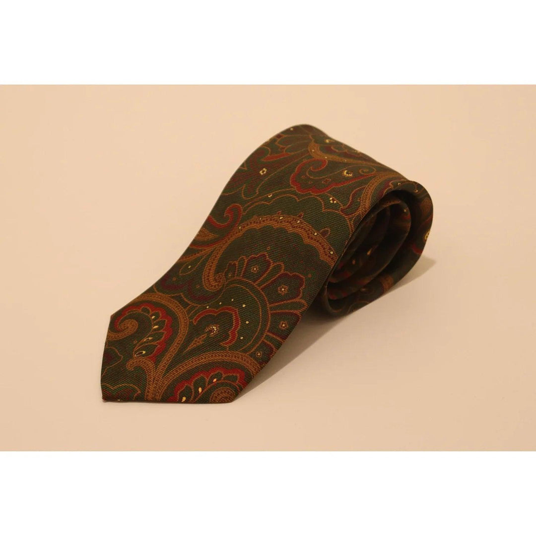 R Hanauer Tie - Dark Green Paisley