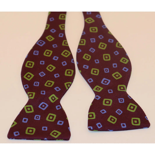 R. Hanauer Bow Tie - Burgundy with Green/Blue Square