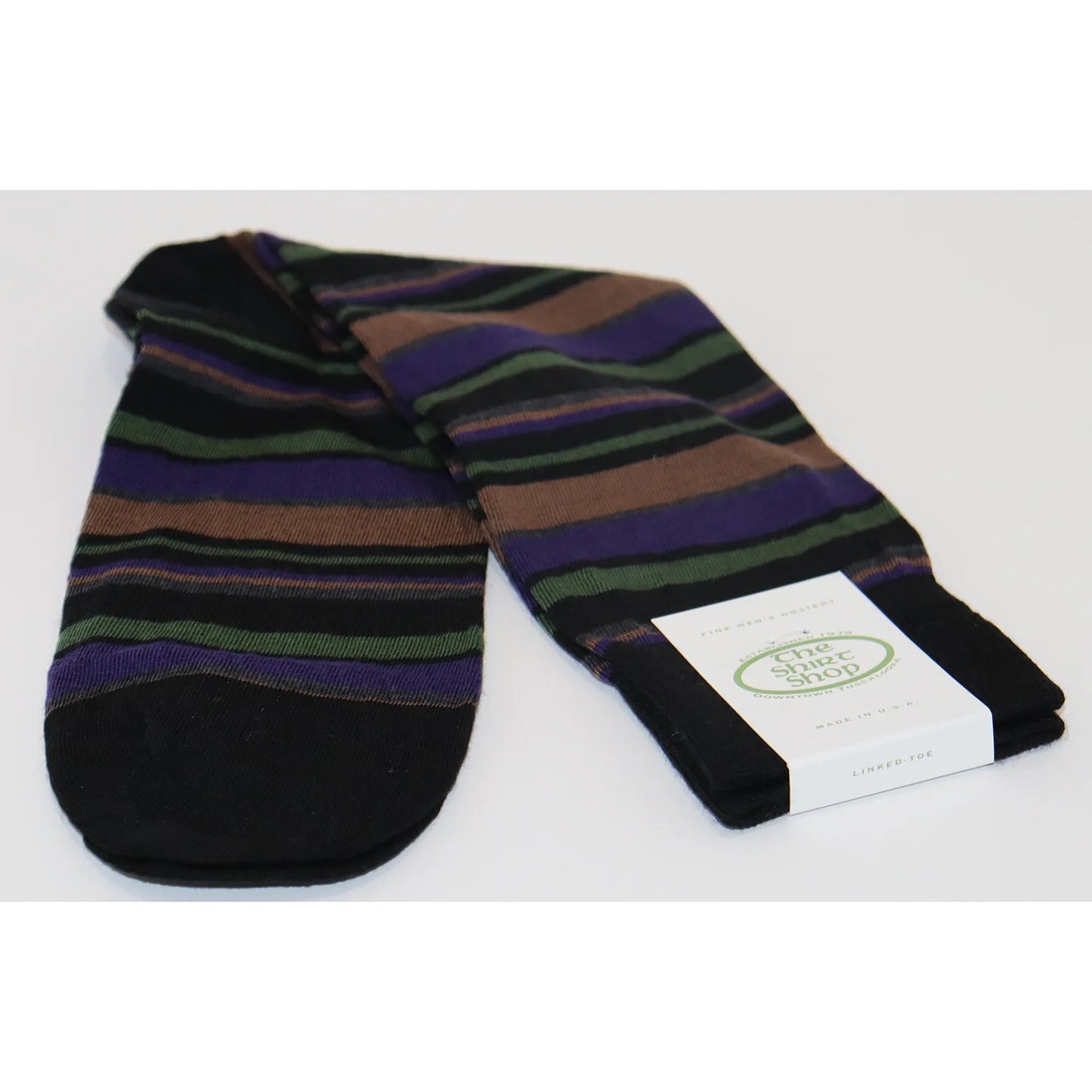 The Shirt Shop Dress Socks - Black/Green/Purple/Coffee Stripe