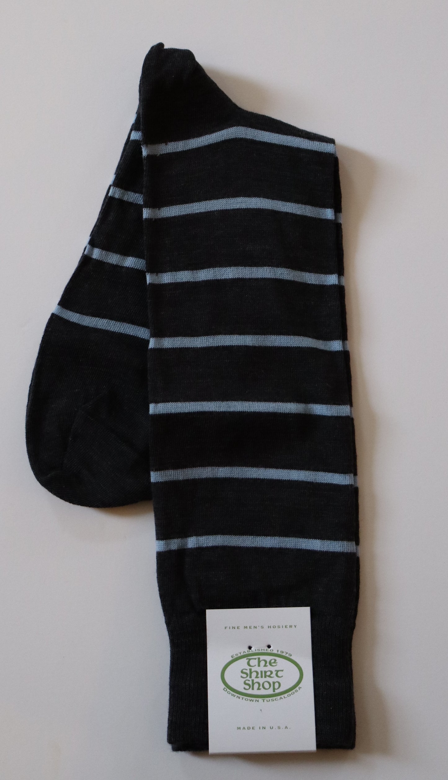 The Shirt Shop Dress Socks - Charcoal with Blue Stripe (Mid Calf)