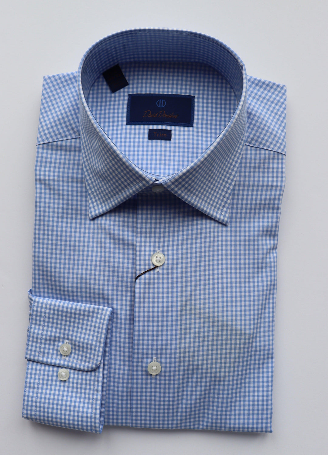 David Donahue Men's Trim-Fit Gingham Dress Shirt - Blue - Size 18 David Donahue Men's Trim-Fit Gingham Dress Shirt - Blue - Size 18