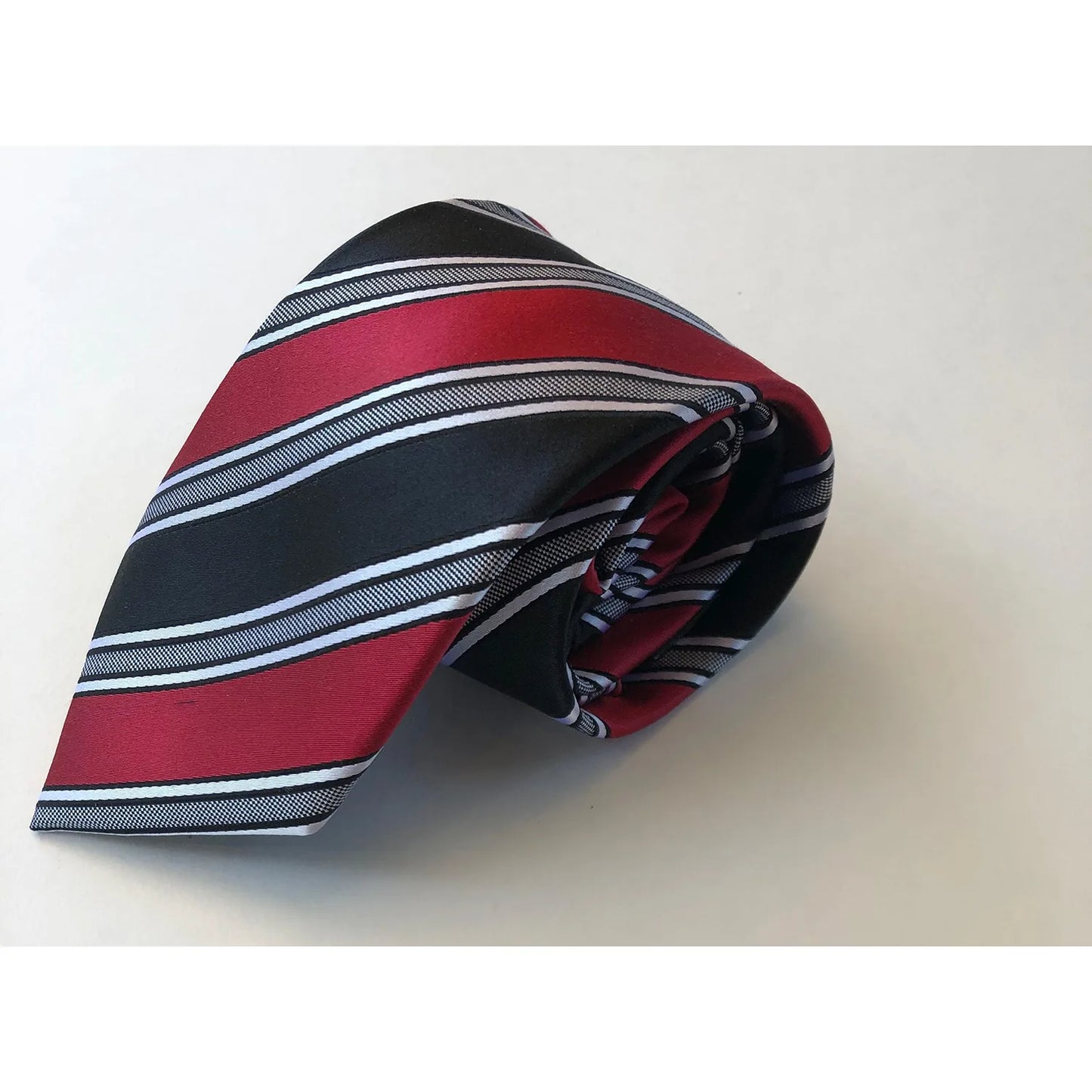 Scotty Z Tie - Black with Crimson/Silver/White Stripes